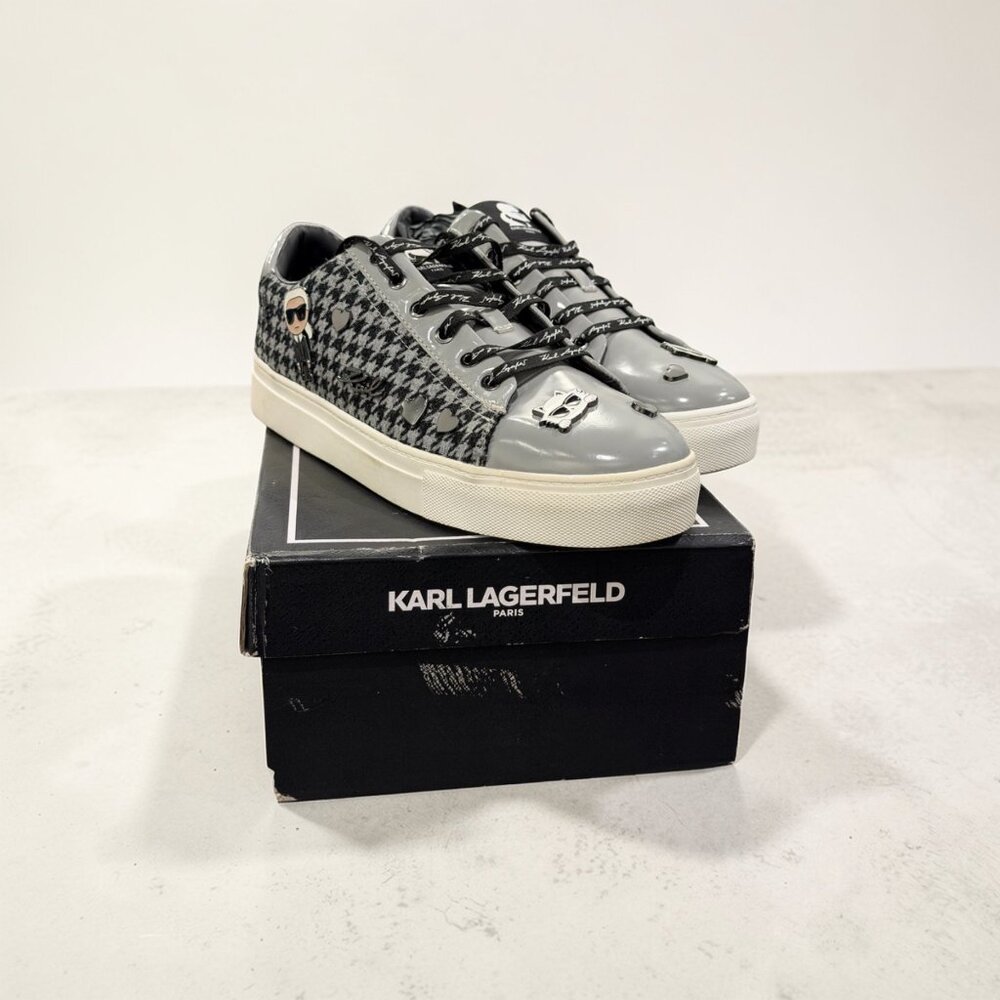 NWB Karl Lagerfeld Paris Cate Pins Tweed Sneaker Black Gray Size 11 - Picture 3 of 8